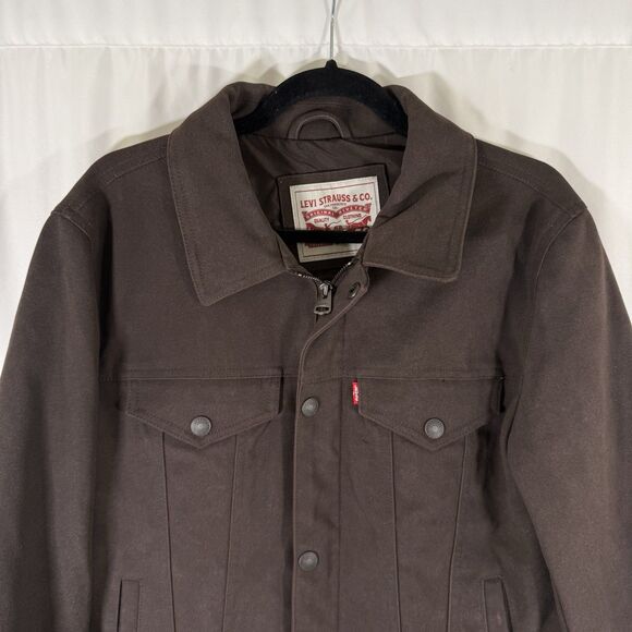 Levis Jacket Women's Medium Brown Pockets Zip Snap Red Tab Long Sleeve - Picture 2 of 12